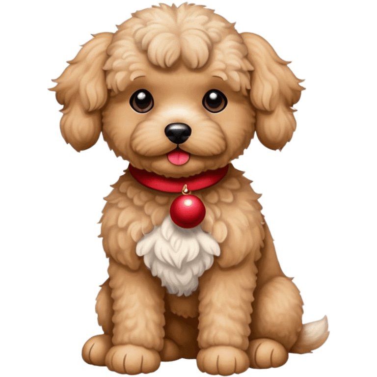 Tan maltipoo with a Rudolph the red  nose reindeer stuffed animal  emoji