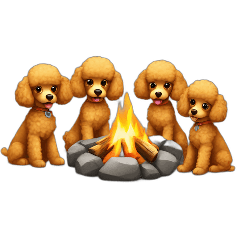 poodles gathered around campfire emoji