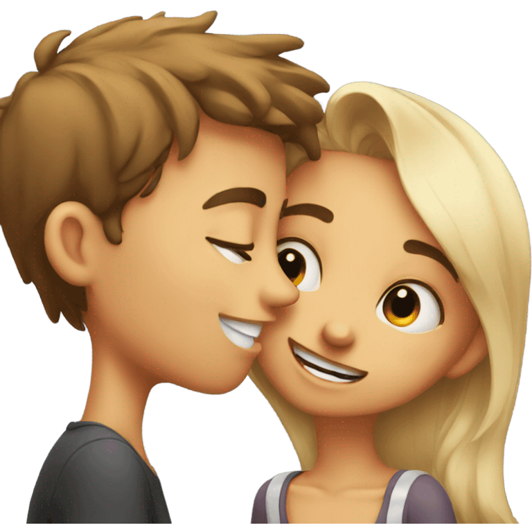 Boy kissing girl rolling her eyes and smiling emoji