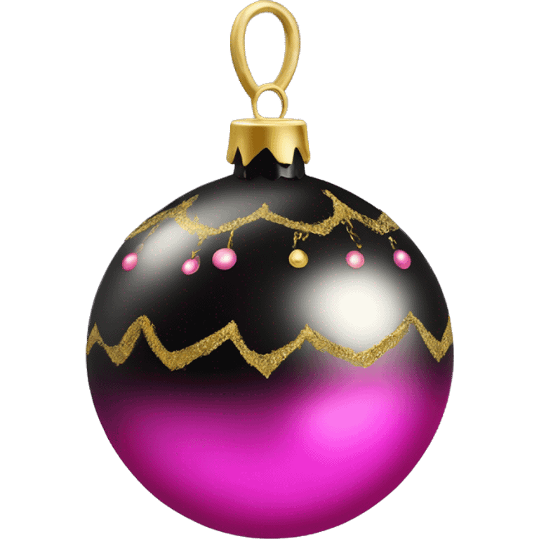 Realistic black and pink metallic christmas bauble with gold accents.  emoji