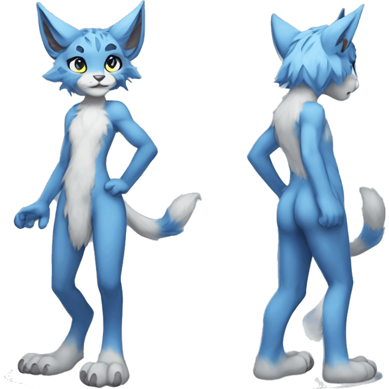 Anthropomorphic Anthro Blue Sona Lynx-Fakémon Furry Full Body emoji