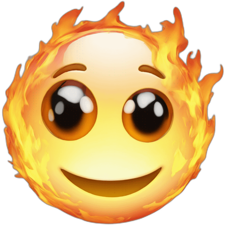 3d sphere with a cartoon fire texture with big thoughtful eyes emoji