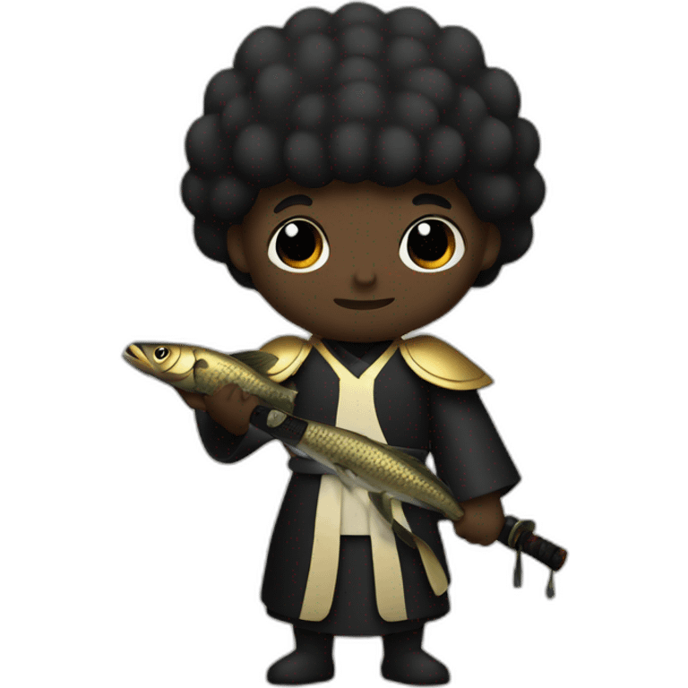 black samurai holding fish emoji