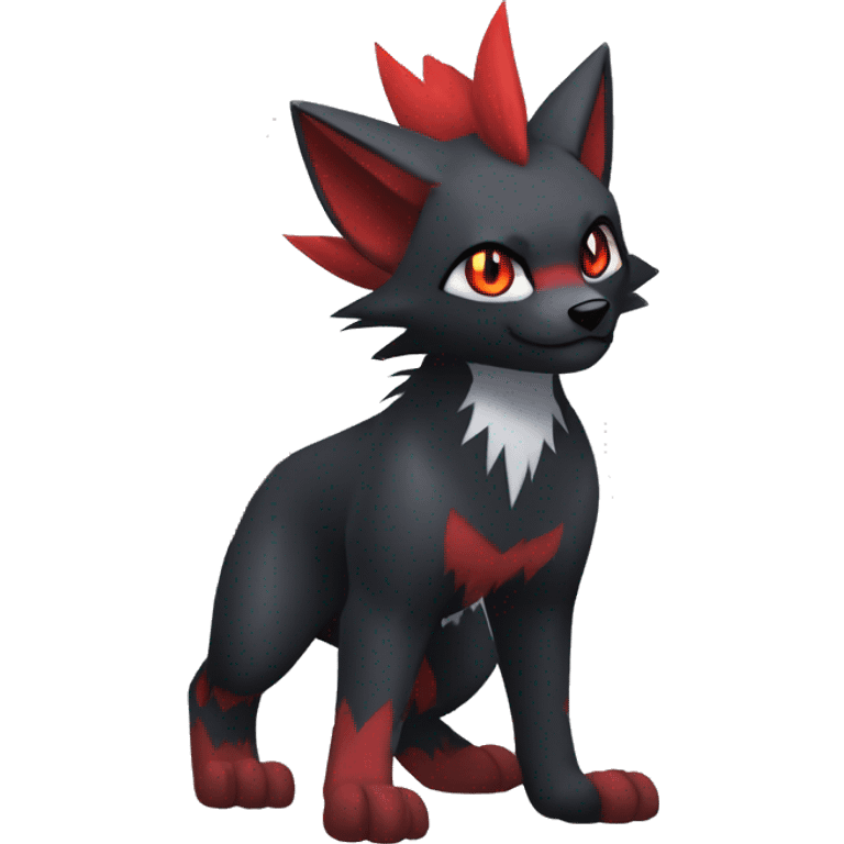 Black Cool Edgy Anthro Litten Zoroark Zorua Fakémon  with White and Red Edgy markings emoji