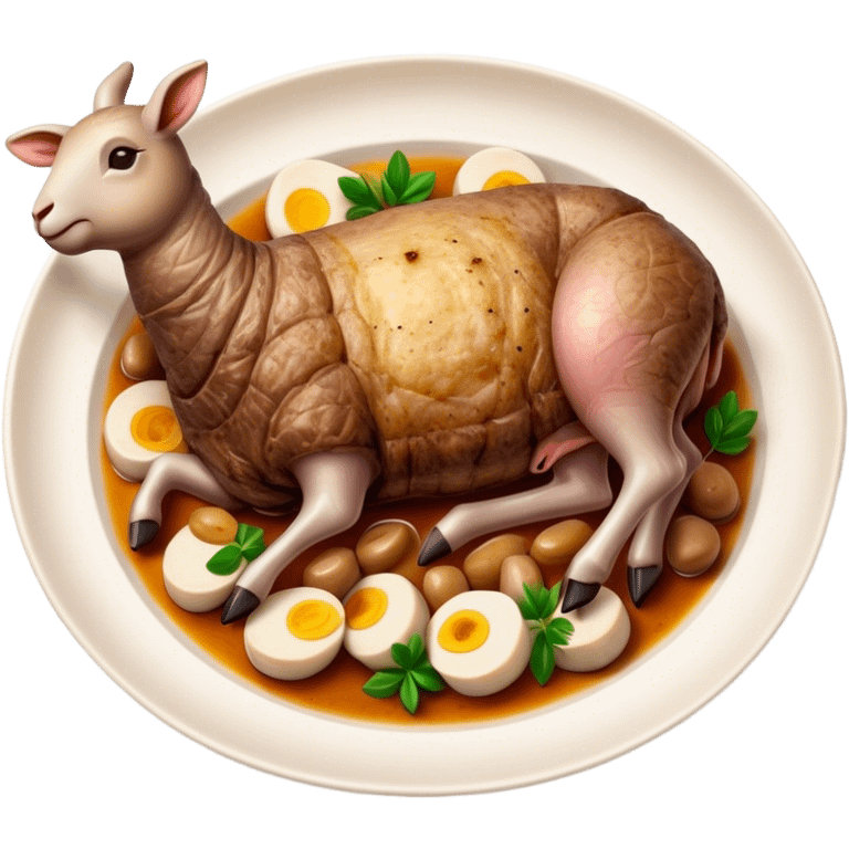 Roast Lamb Cinematic Realistic Roast Lamb Dish Emoji, depicted as thinly sliced roast lamb arranged artfully on a plate, rendered with rich textures and warm, inviting lighting. emoji