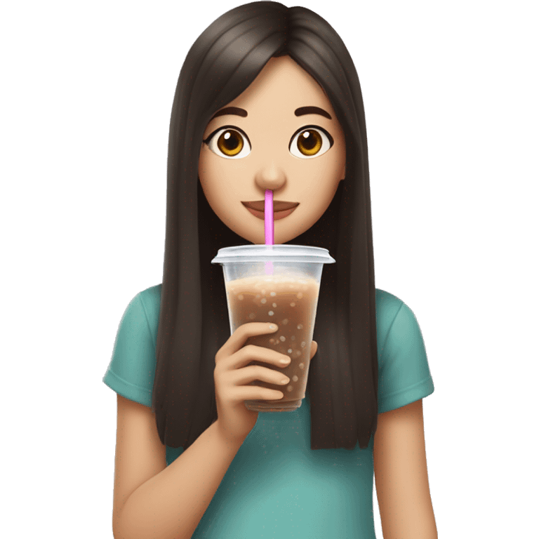 Girl with dark brown hair drinking a bubble tea  emoji