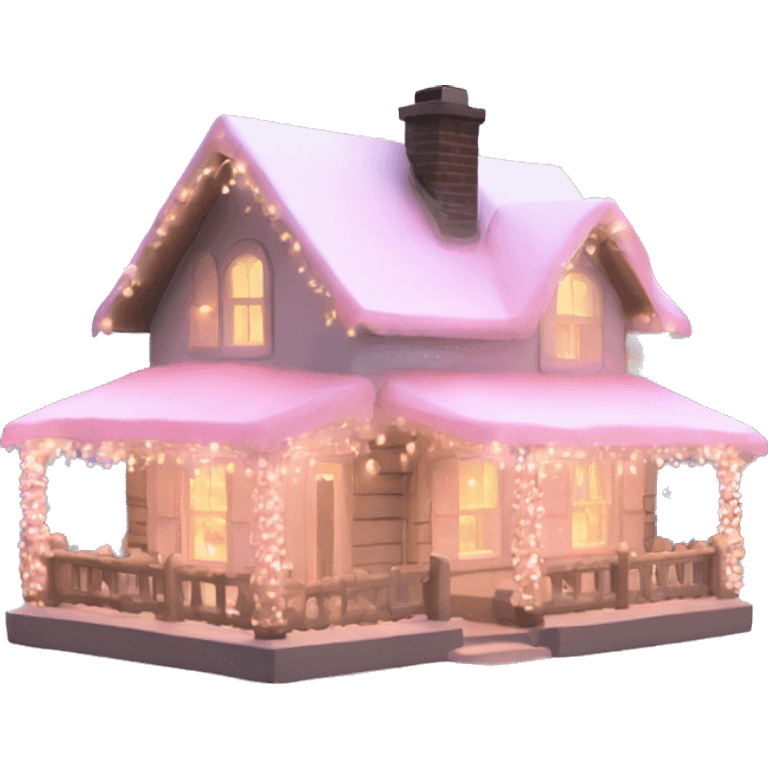 cottage with pretty light pink Christmas lights  emoji