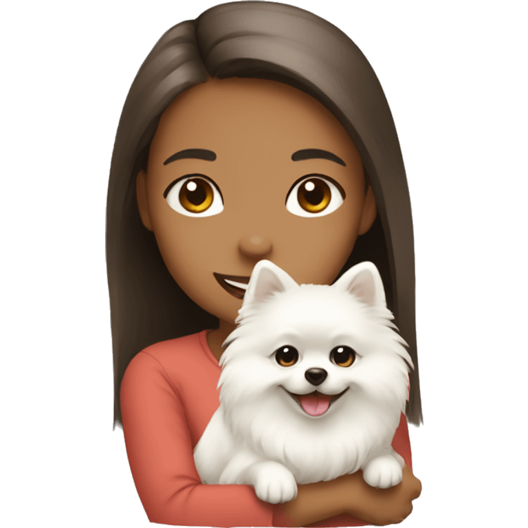 girl smiling hug white pomeranian emoji