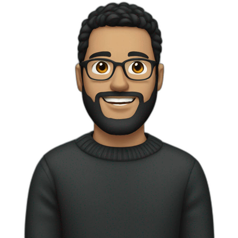 A young white man with black hair sideways backwards, trimmed beard, dark grey glasses and a black sweater emoji