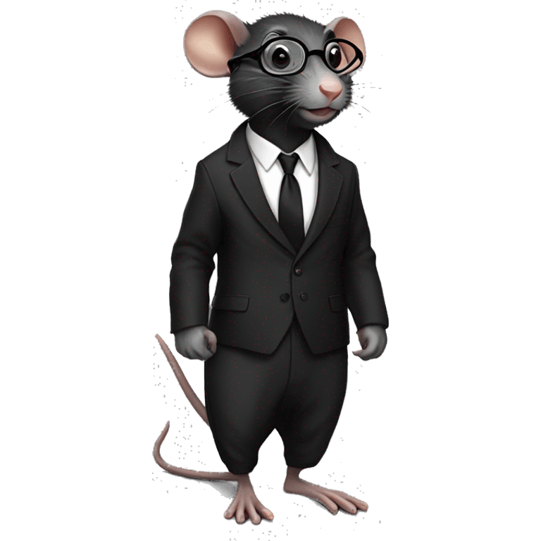 Black rat wearing a black suit and glasses and beautiful pant emoji