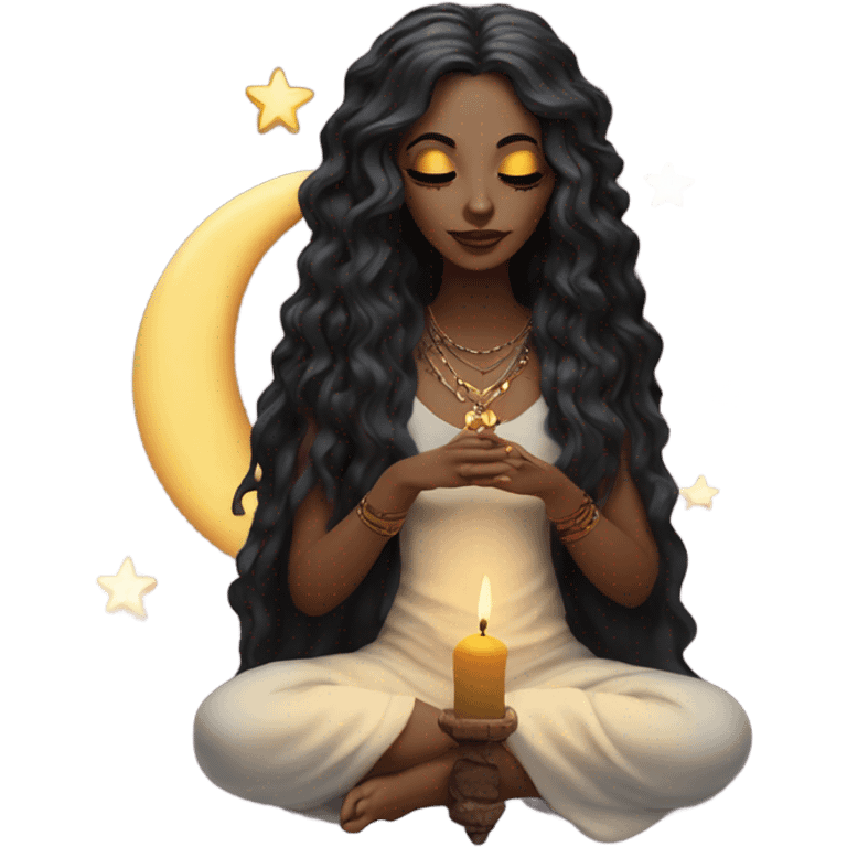 Hippie spiritual moon witch candles incense with dark hair emoji