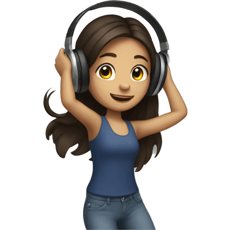 Brunette girl in headphones dancing emoji