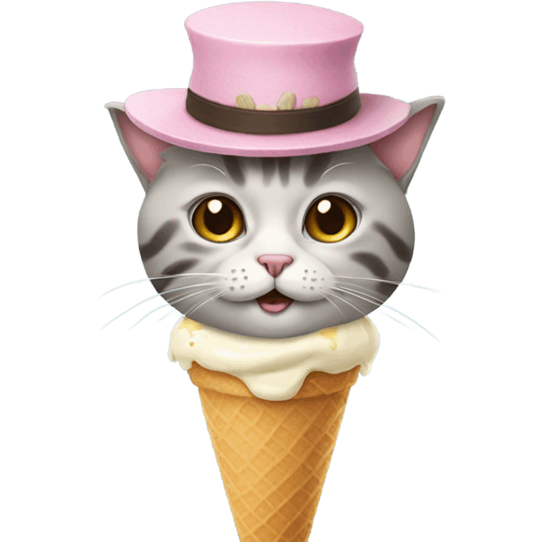 Cat with an ice cream hat and a long coat emoji