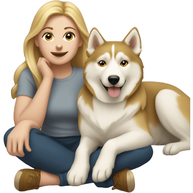 White Woman and golden Husky  emoji