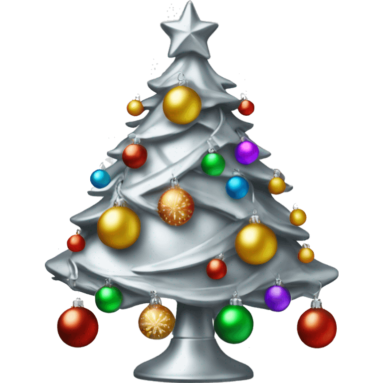 Retro silver Christmas tree with multicolor lights and ornaments emoji