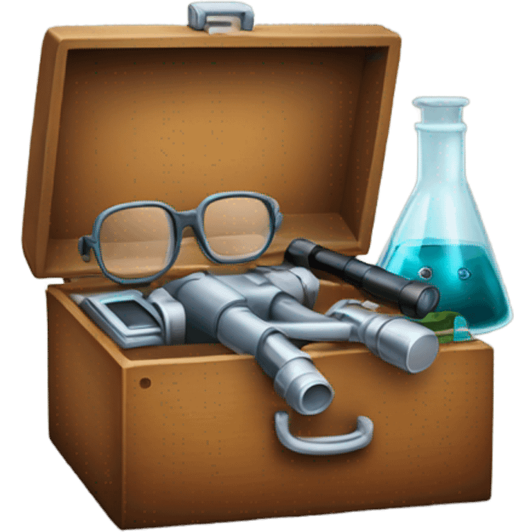 toolbox for scientist with a book, glasses, microscope emoji