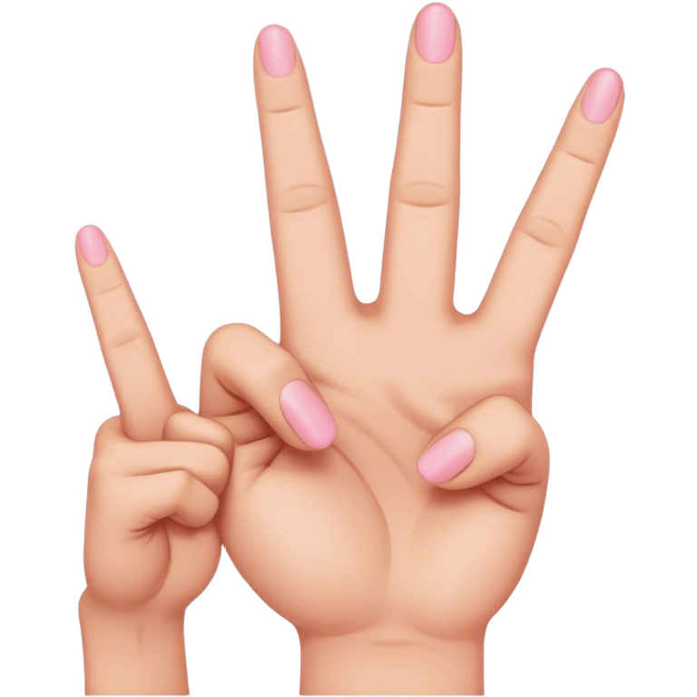 make an emoji where its like the ASL i love you hand sign but the two middle fingers is pointing front, the pinky and pointer is standing up, and the thumb is also point out emoji