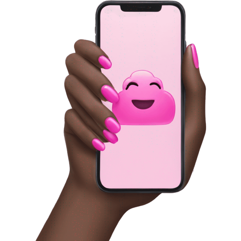 black hand Pink nails holding phone  emoji