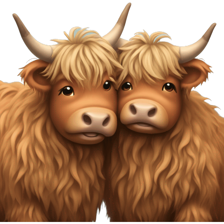 anthropomorphic highland cows hugging emoji