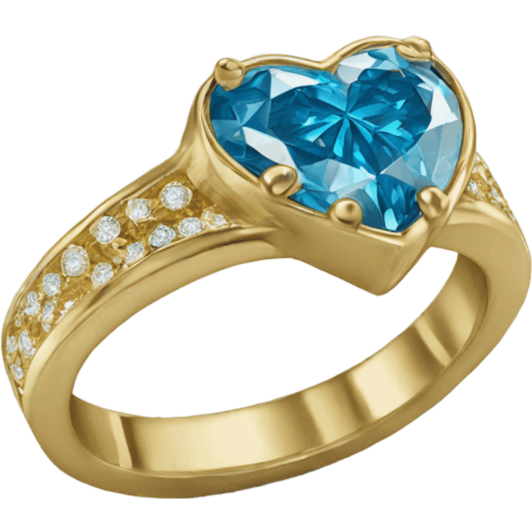 Blue Diamond heart gold ring emoji