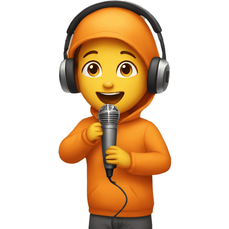 child in orange clothes singing in mocrophone emoji