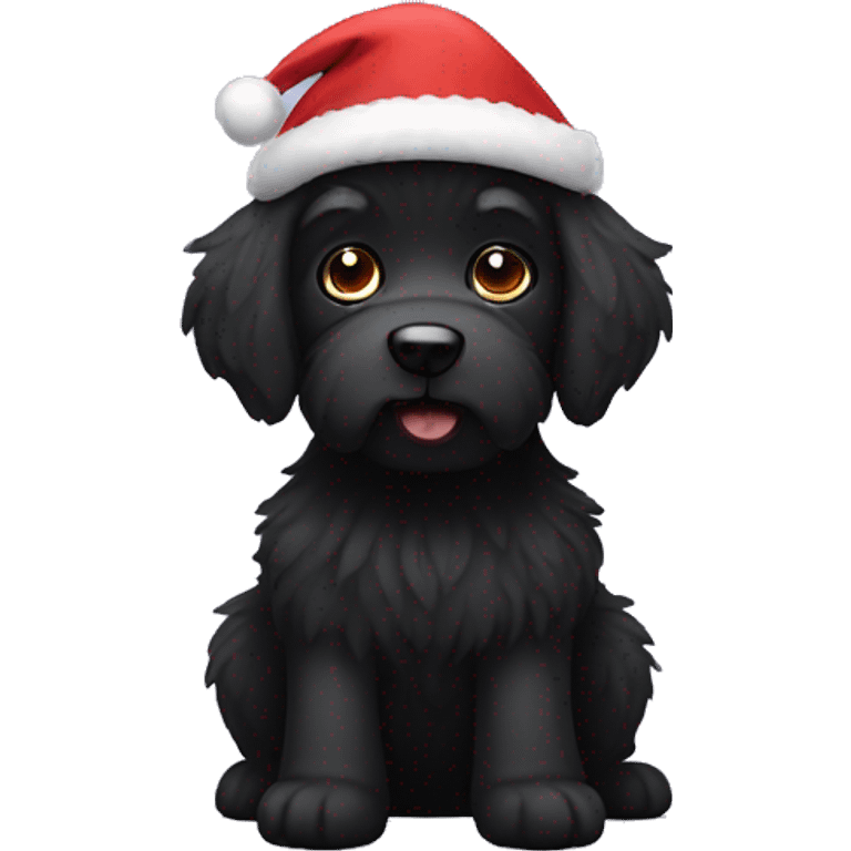 Black fluffy dog with Santa hat emoji