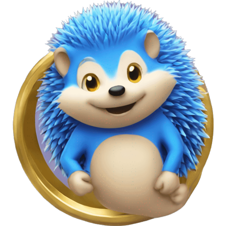 blue hedgehog holding a big gold ring emoji