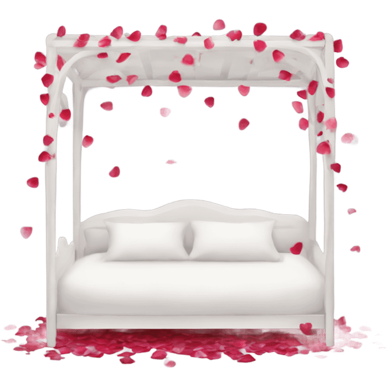 white Valentine’s Day bed with rose petals emoji