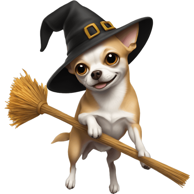 chihuahua flying on broom with witch hat emoji