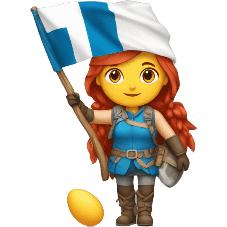 female winter mountaineer red hair holding easter red egg and greek flag  emoji