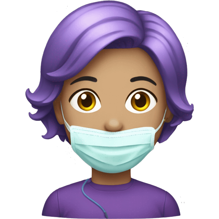 Woman with short purple hair with oxygen mask emoji