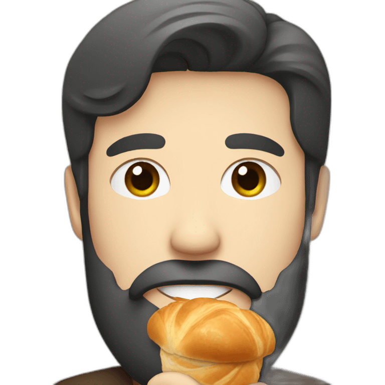 white man with dark hair and beard eating a croissant emoji