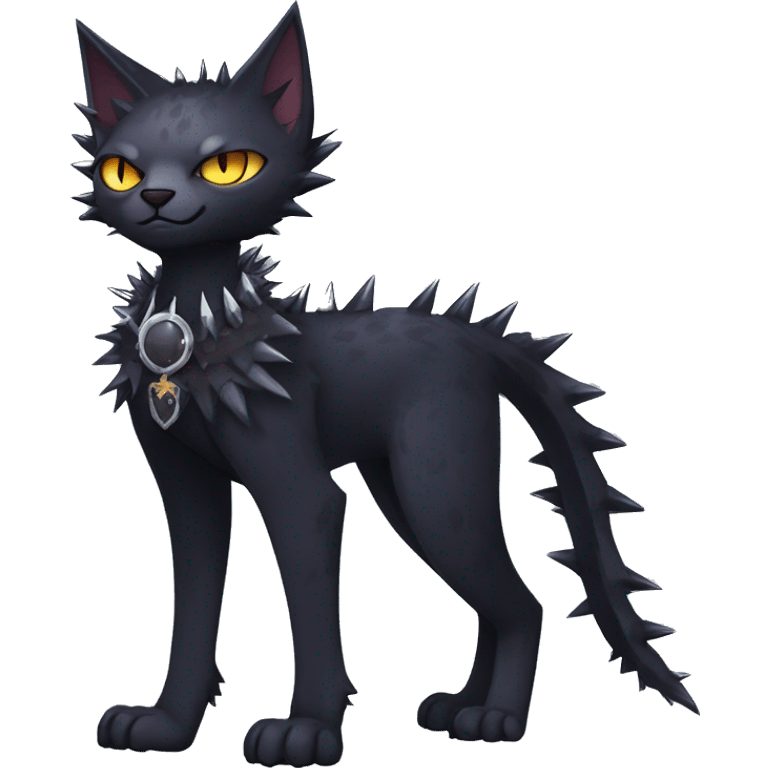 cool edgy fantasy dark-shadow-themed animal vampiric cat hybrid Fakemon  with a spiky collar full body emoji