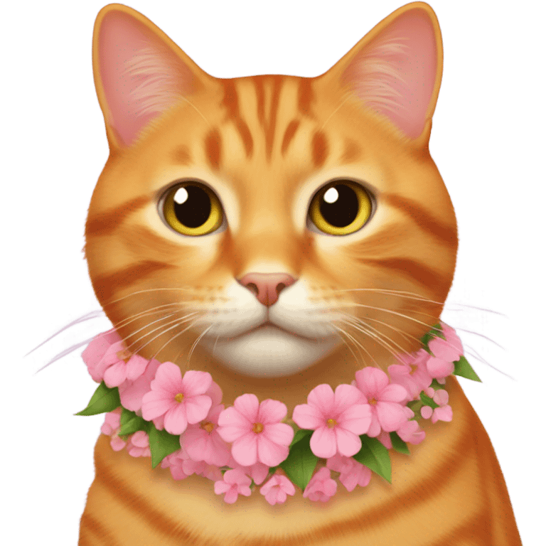 Orange tabby with pink flower collar emoji