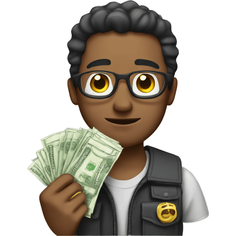 Robert holding a pack of money emoji