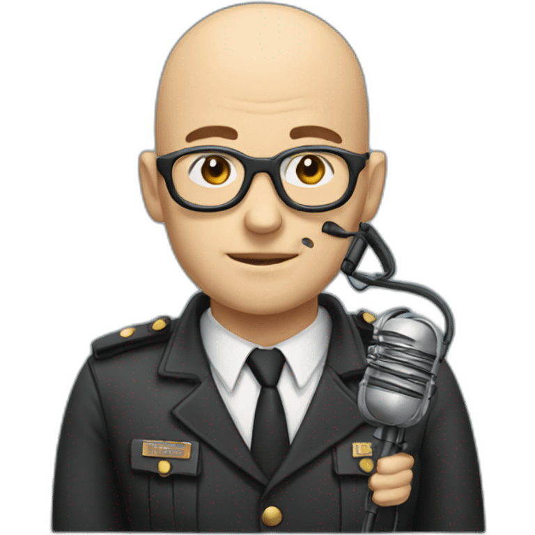 bald inspector with glasses with headphone and mic emoji