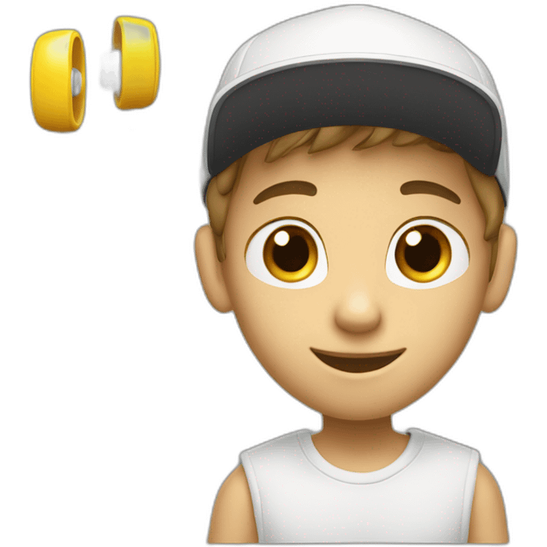 Smart boy with ear buds and cap with good locket  emoji