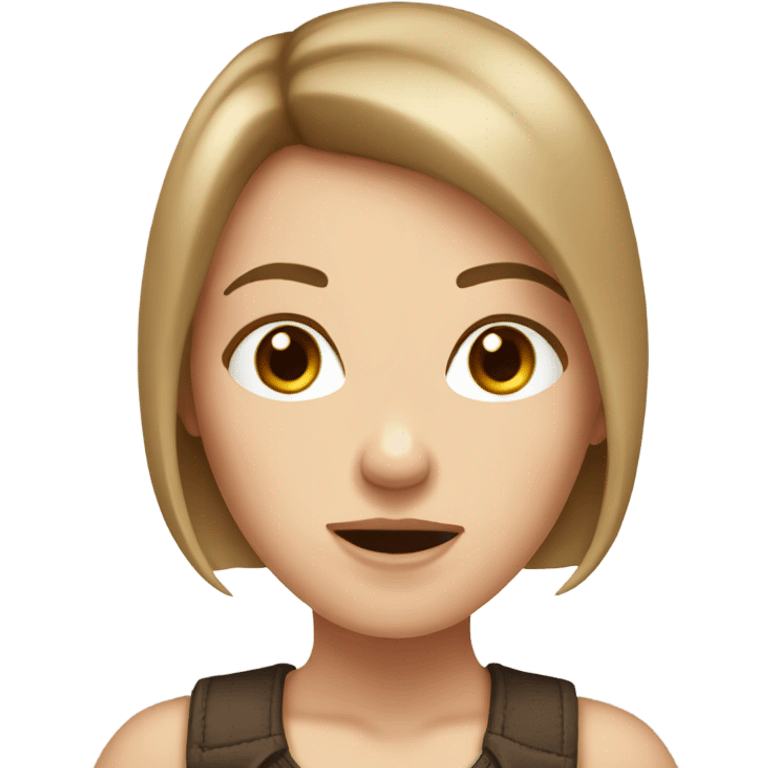 white girl with brown bob-cut hair, biting her mouth emoji