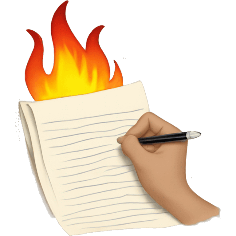 hand writing on paper with flames around emoji