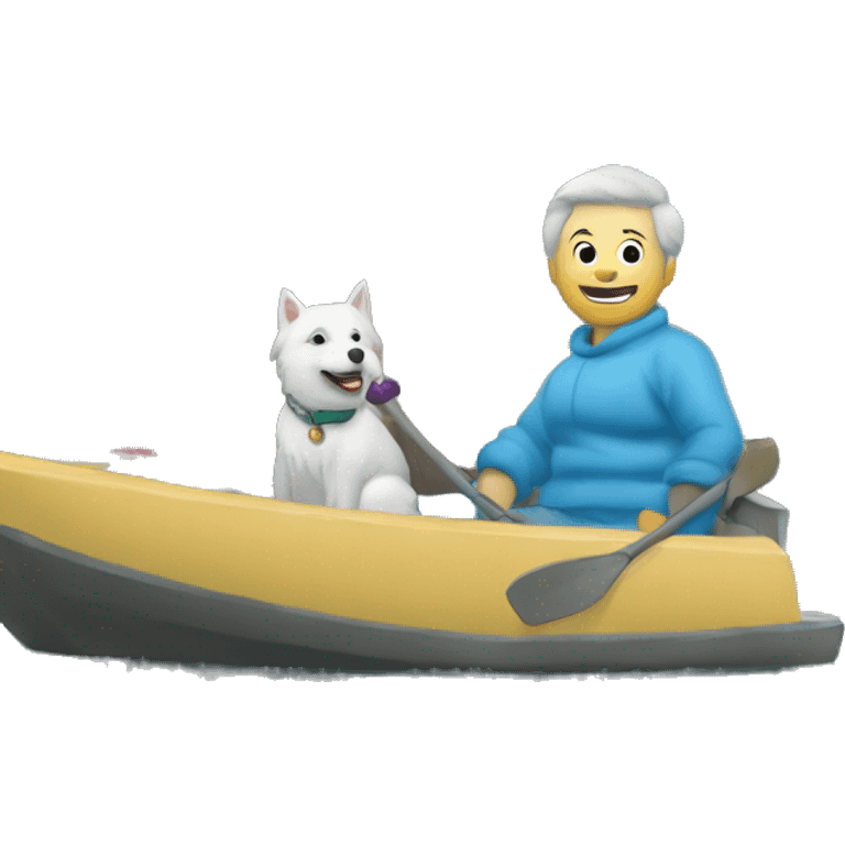 Un. Spitz nain dans les bras d’une Mamie. emoji