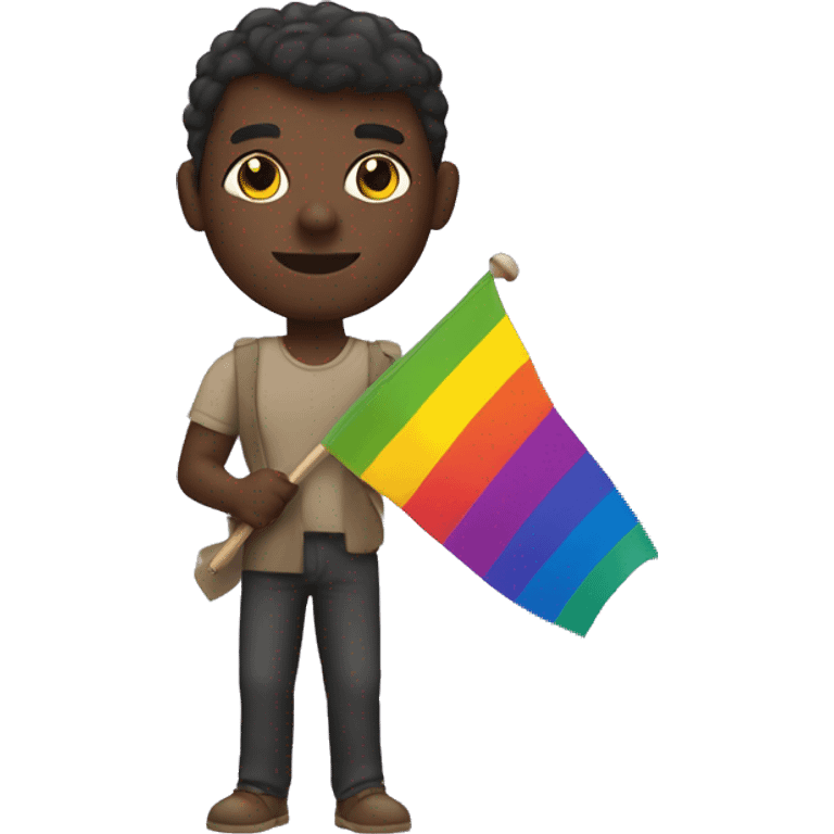 Dark skin colour person holding gay flag  emoji