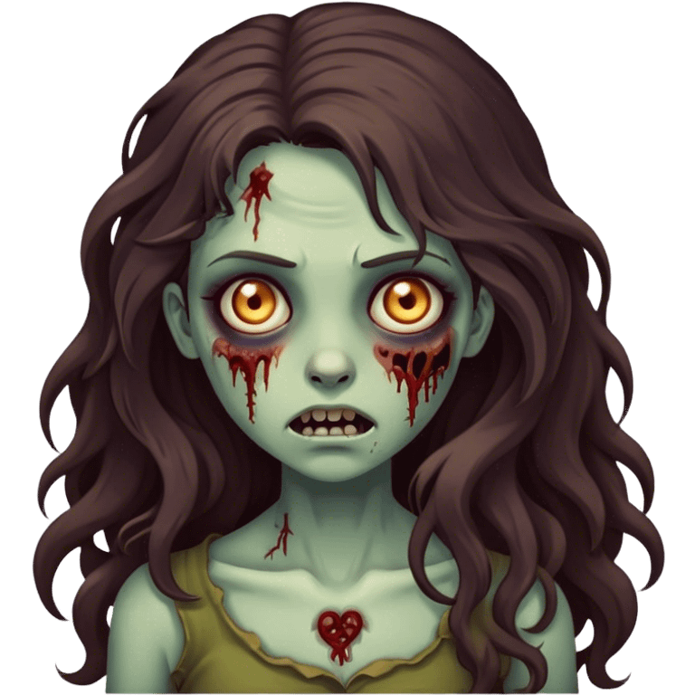 girl zombie with long dark bown wavy hair emoji