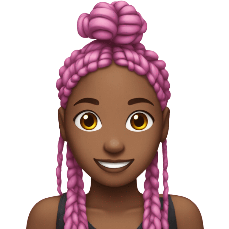 a black girl with black and pink box braids holding up a peace sign. emoji