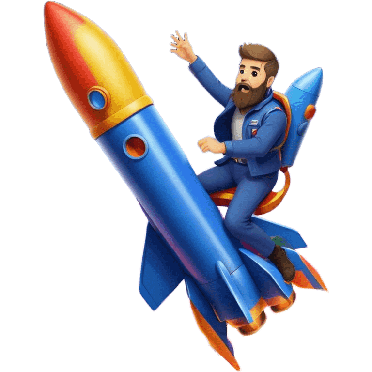 bearded man riding a rocket france black boom!  emoji