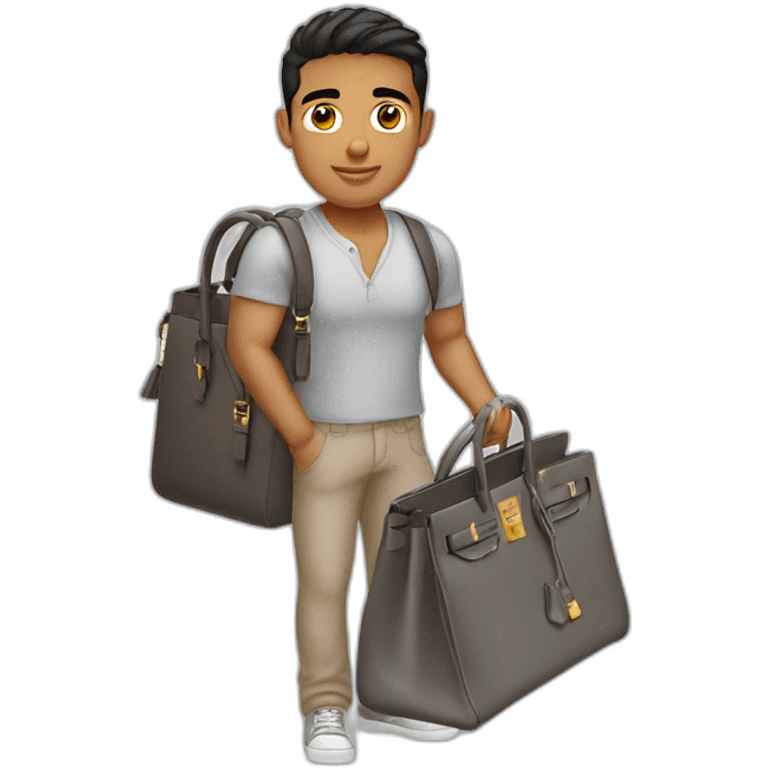 Handsome latino with a grey hermes Birkin bag emoji