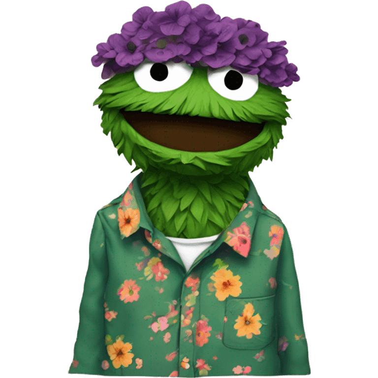 oscar the grouch with a floral button shirt emoji