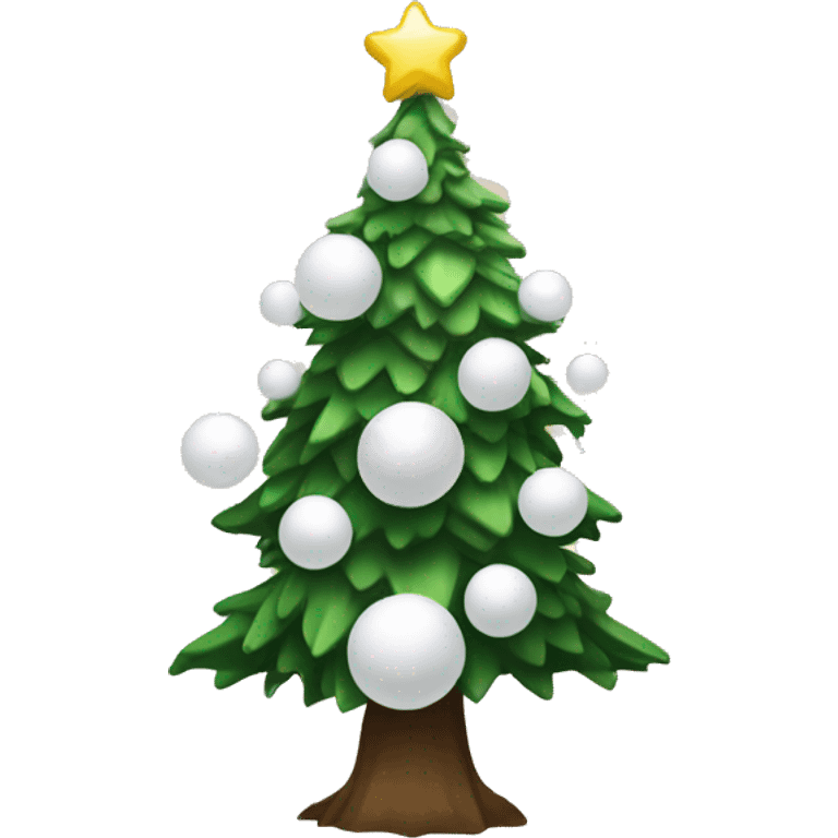 Christmas tree with snow, lights and white balls  emoji