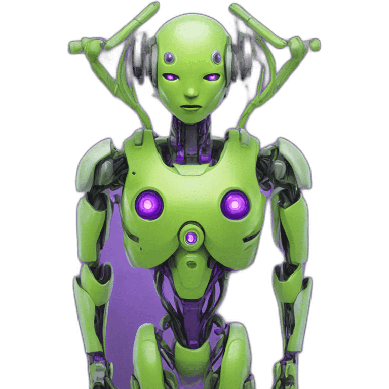 lemon-green-and-purple-neon-Robotic cyborg meditation emoji