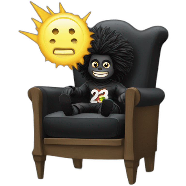 Gollywog in a chair with lightning emoji