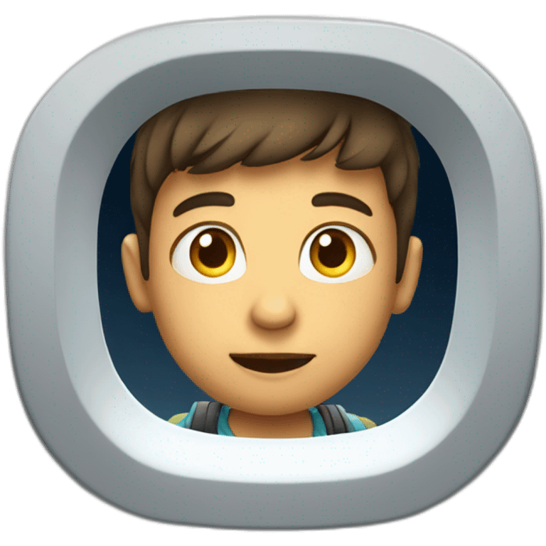 a kid boy looking trough an airplane window emoji